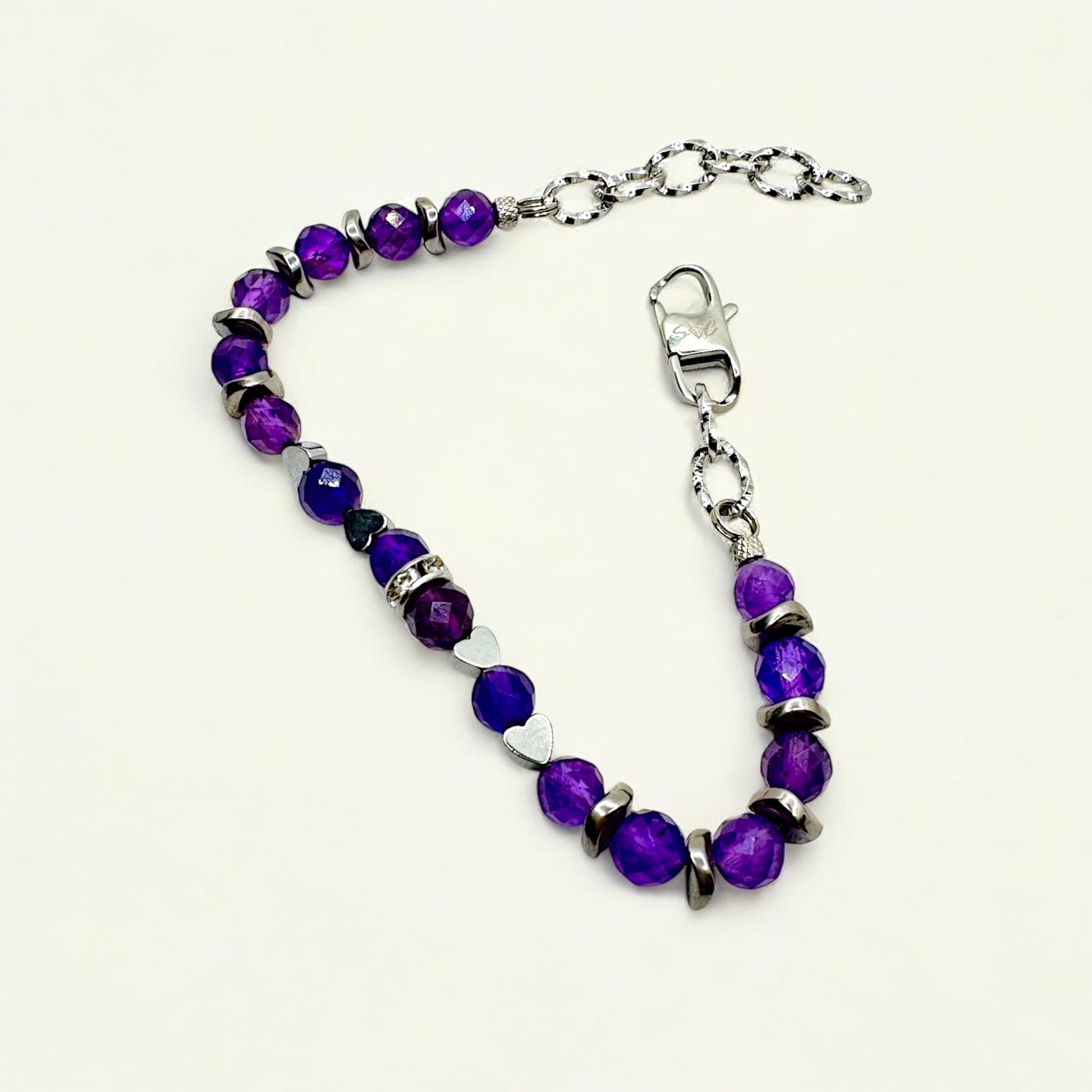 Bracciale Ametista Sfaccettata, Ematite e Punto Luce Sharifa Crystals